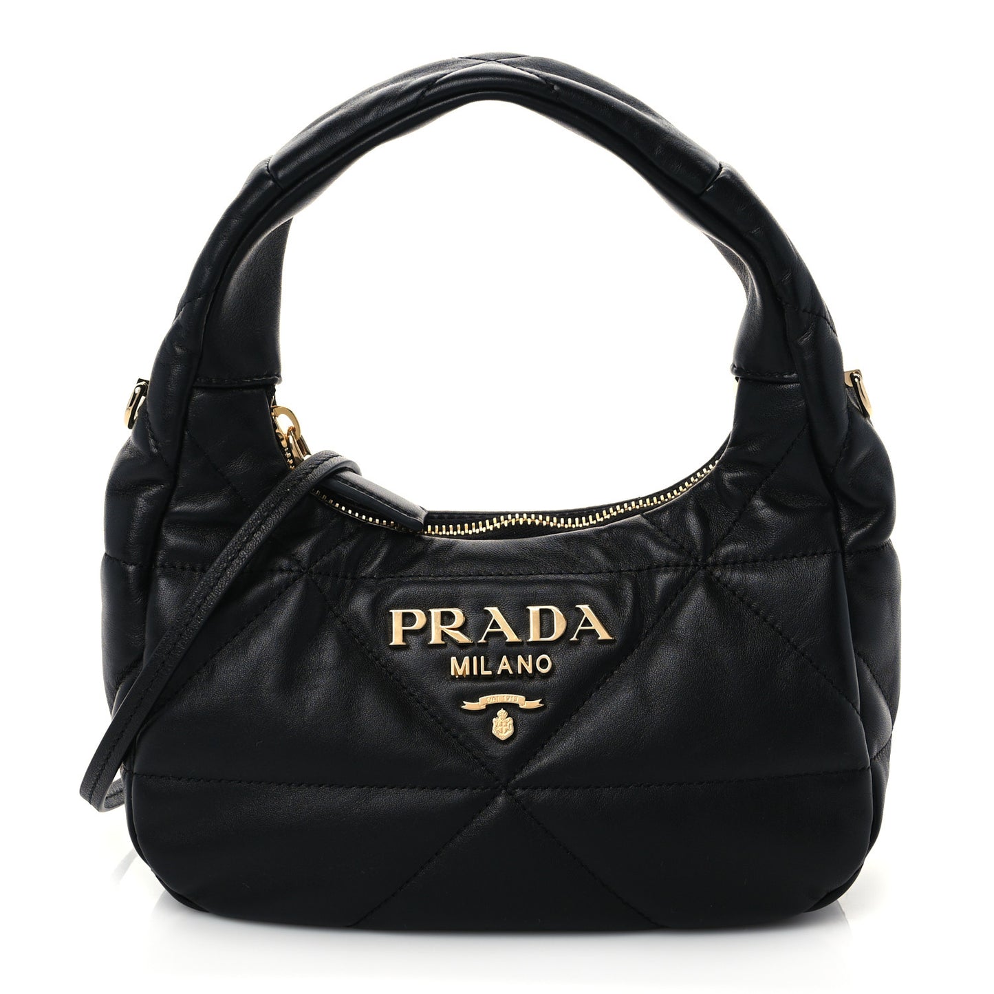 Nappa Triangle Stitched Mini Zippered Hobo Bag Black
