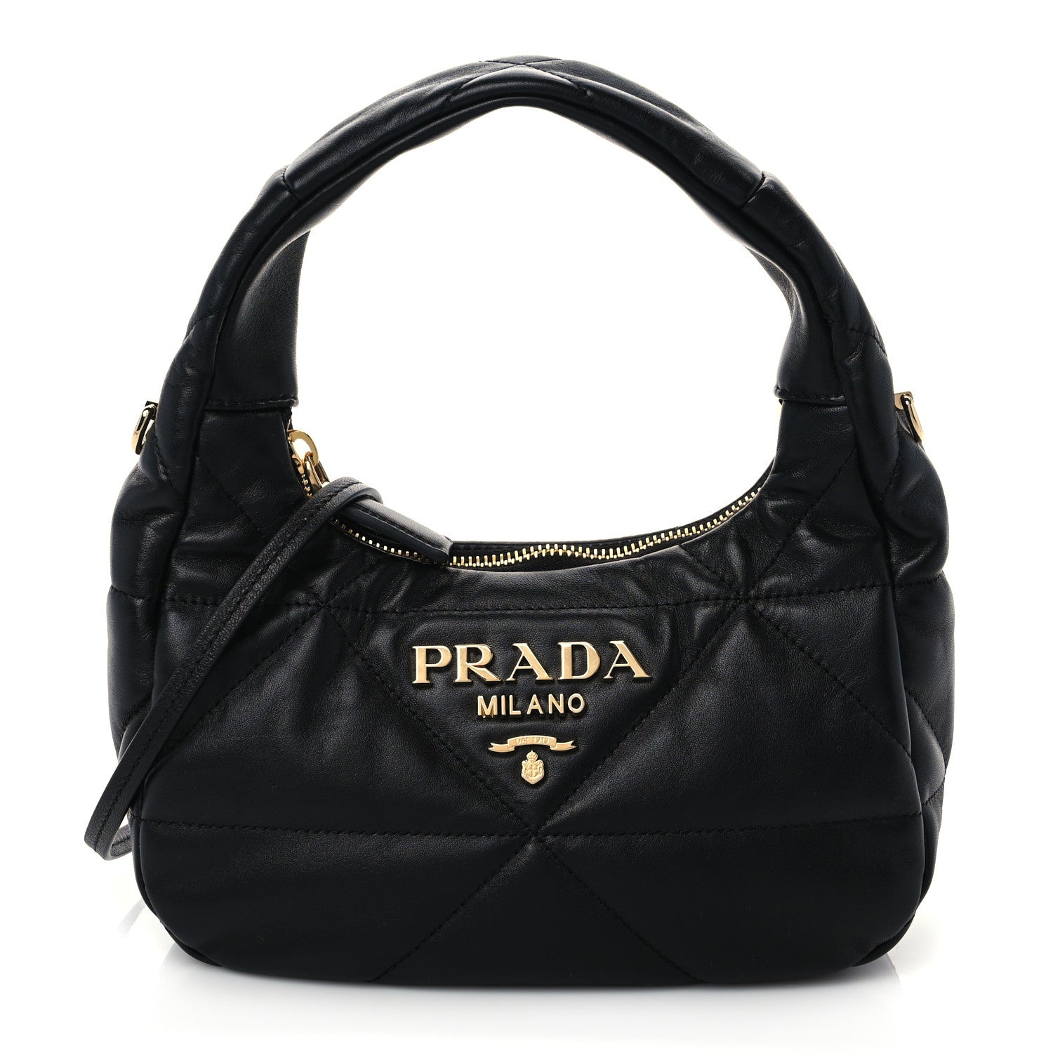 Prada Nappa Triangle Stitched Mini Zippered Hobo Bag Black 1 of 5