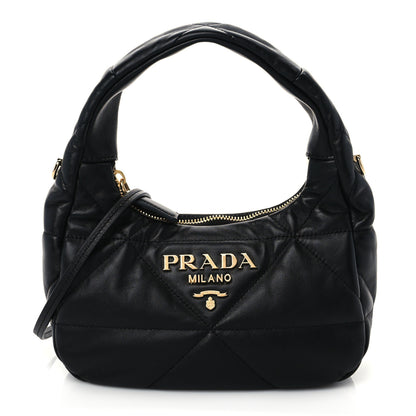 Prada Nappa Triangle Stitched Mini Zippered Hobo Bag Black 1 of 5