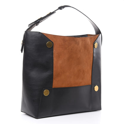 Stella McCartney Textured Eco Alter Nappa Suede Studded Large Bucket Bag Black Tan 3 of 18