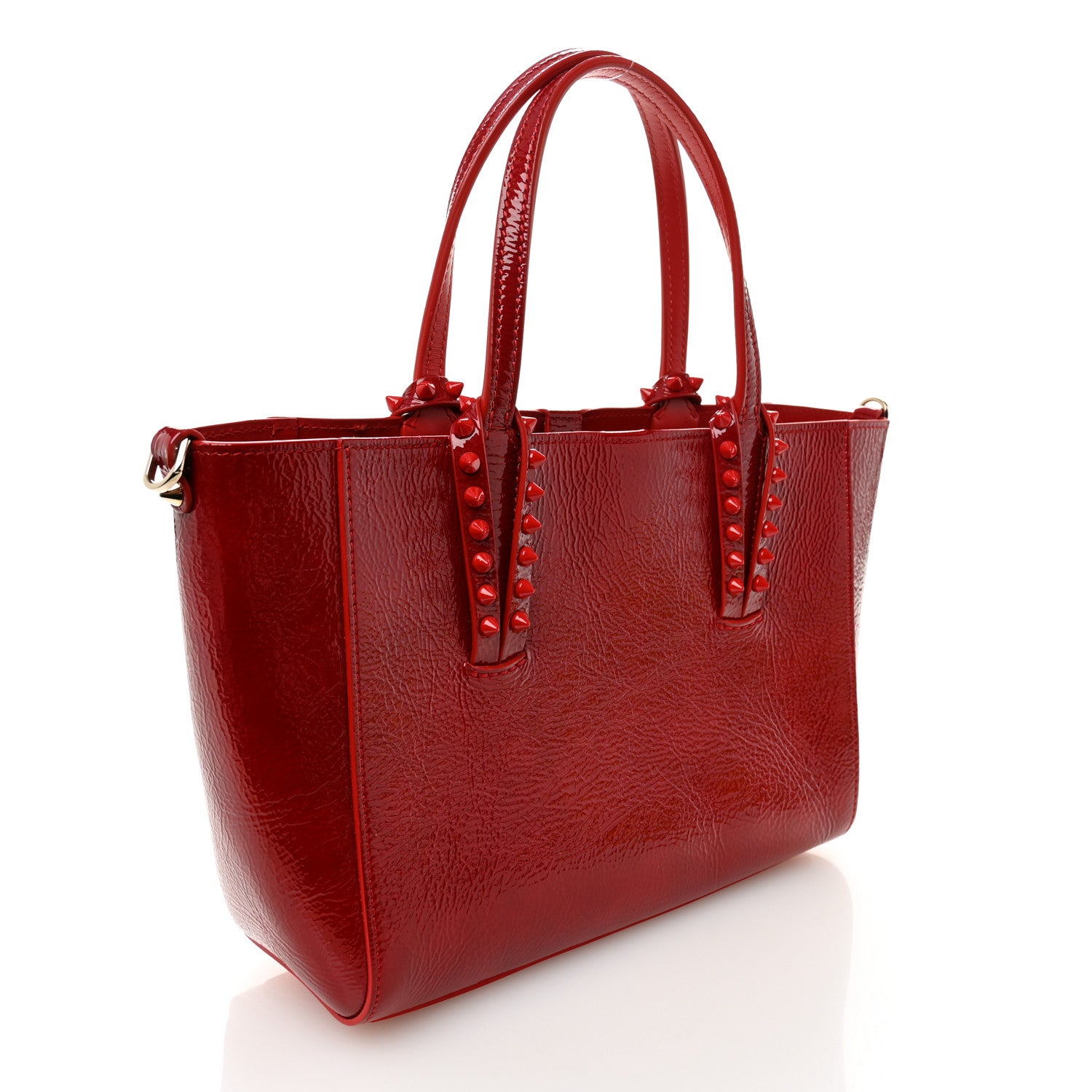 Christian Louboutin Patent Calfskin Spikes Mini East West Cabata Tote Red 3 of 13