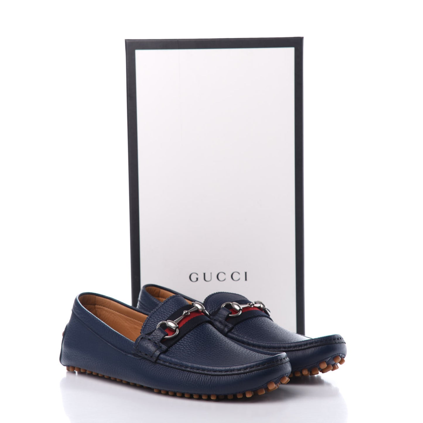 Road Calfskin Web Mens Horsebit Driver Loafers 8.5 Maritime