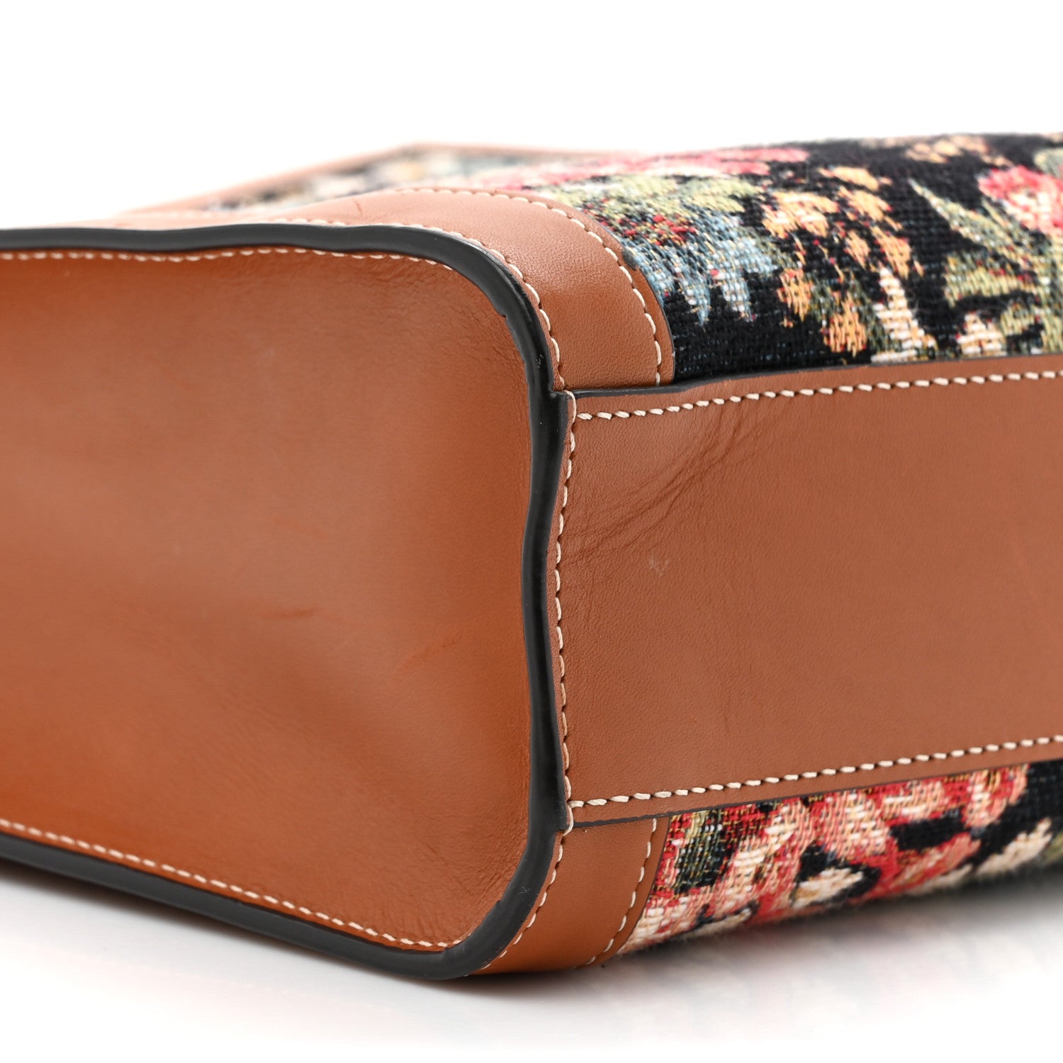 Celine Canvas Calfskin Jacquard Floral Small Vertical Cabas Black Tan 10 of 15