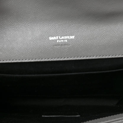 Saint Laurent Grain De Poudre Textured Mixed Matelasse Triquilt Monogram Clutch Storm 4 of 7