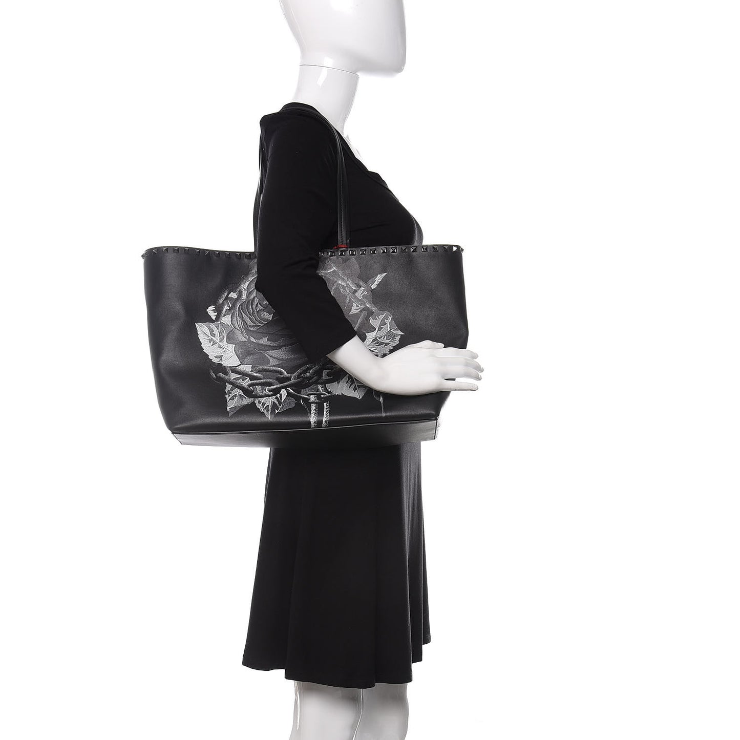 X UNDERCOVER Calfskin Print Rockstud Shoulder Tote Black