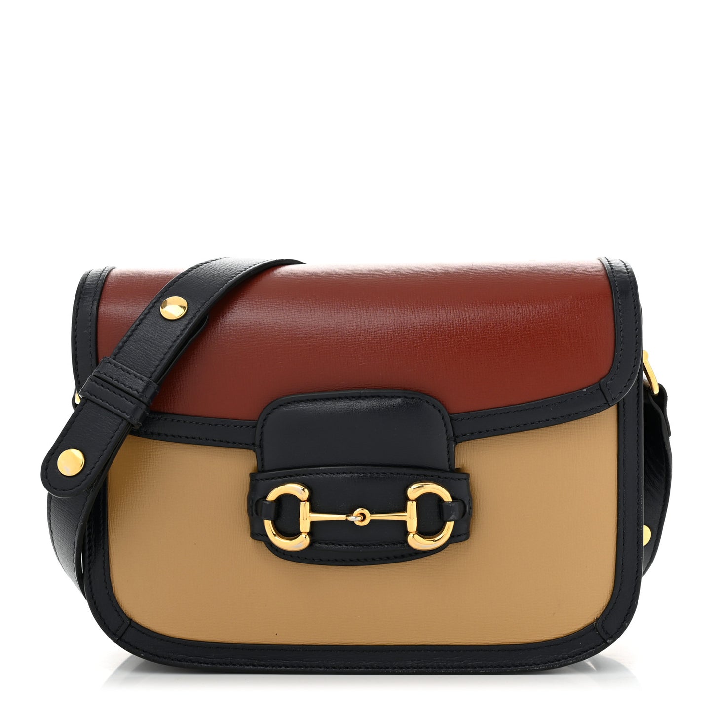 Azalea Calfskin Tri-Color Horsebit 1955 Shoulder Bag New Cherry Red Sun Oil Blue