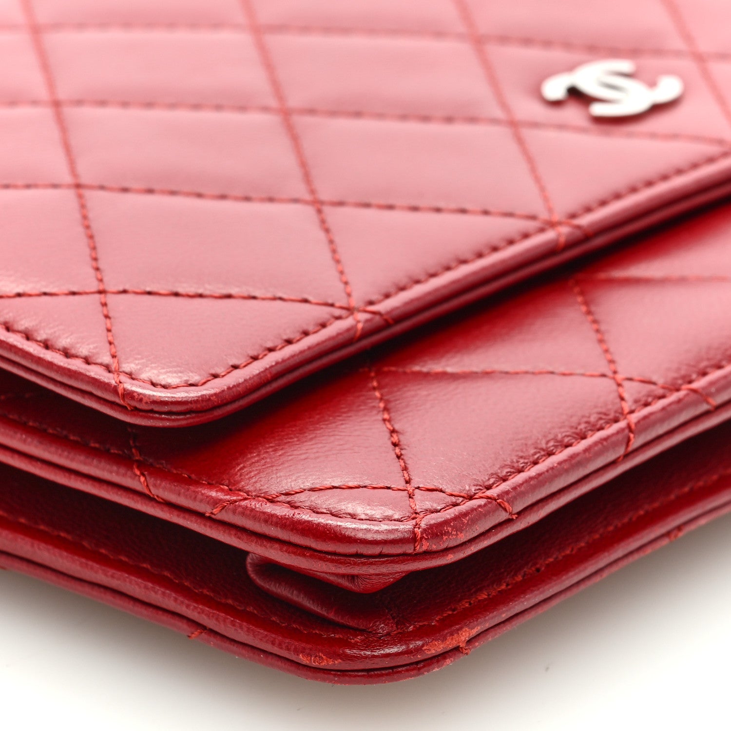 Chanel Lambskin Quilted Wallet On Chain WOC Red 8 of 9