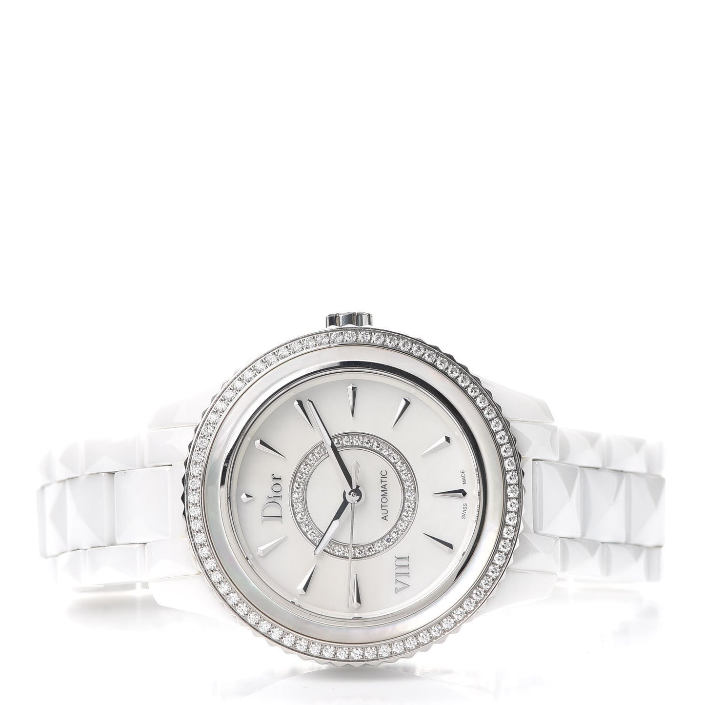 Stainless Steel Ceramic Diamond Bezel Mother of Pearl 38mm Dior VIII Automatic Watch White