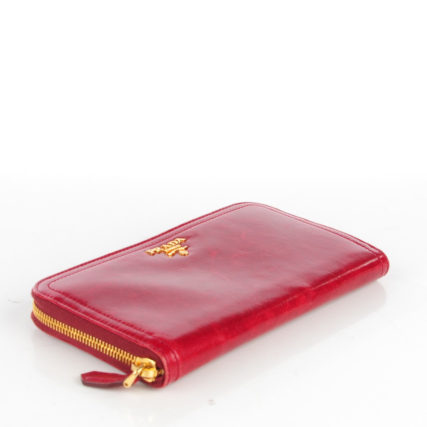 Vitello Shine Zip Around Wallet Rubino