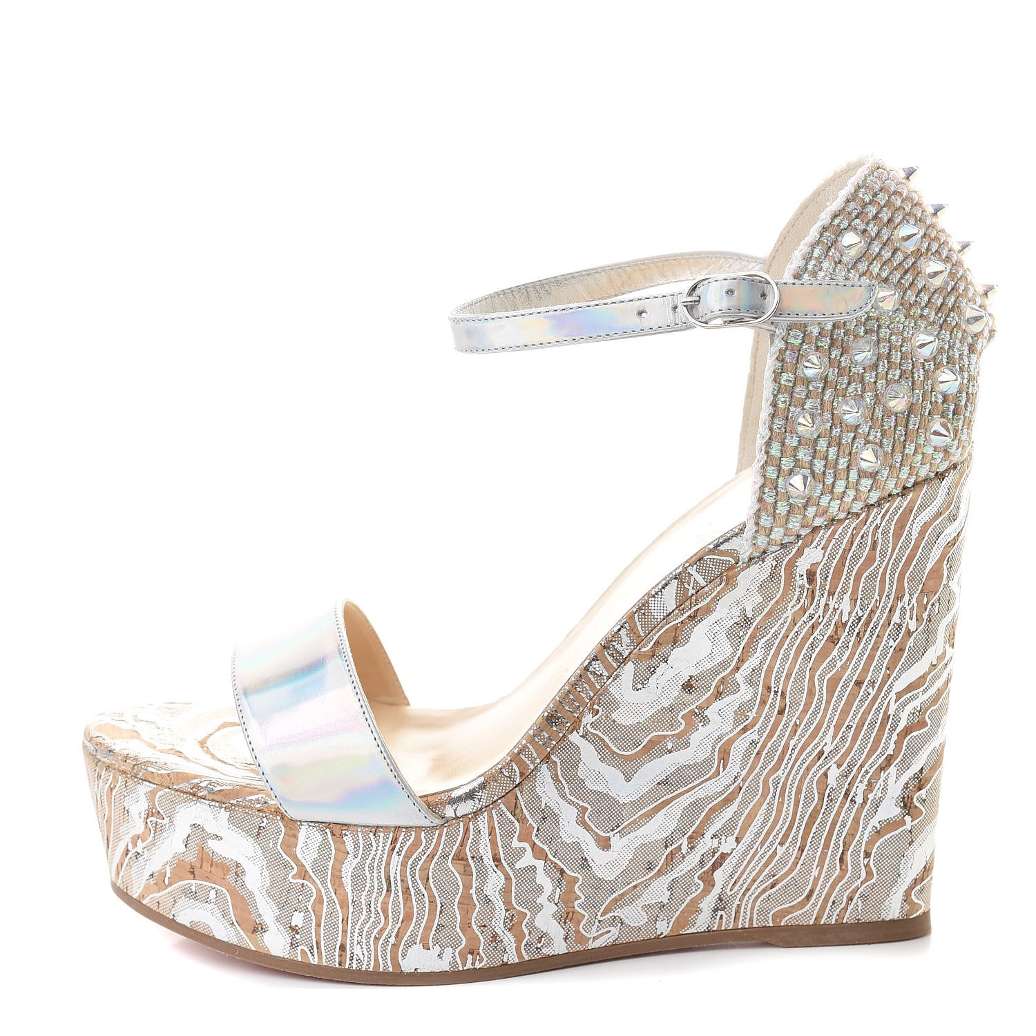 Christian Louboutin Specchio Laser Bellamonica 120 Wedge Sandals 38 Silver AB 1 of 7