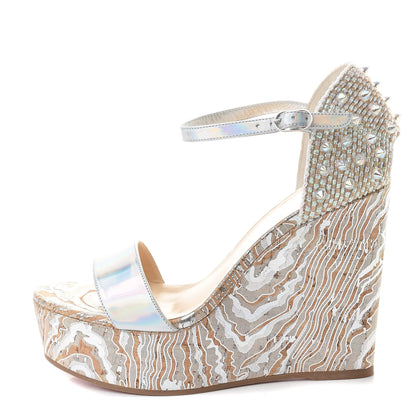 Christian Louboutin Specchio Laser Bellamonica 120 Wedge Sandals 38 Silver AB 1 of 7