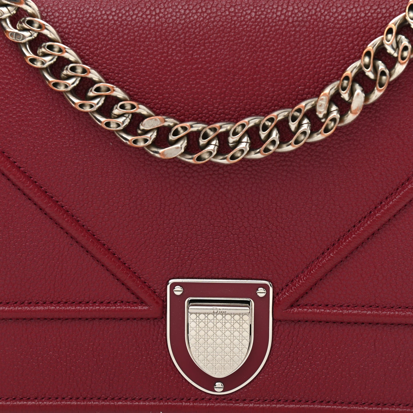 Grained Calfskin Medium Diorama Flap Bag Burgundy