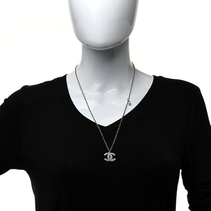 Chanel Pearl Crystal CC Pendant Necklace Silver 2 of 5
