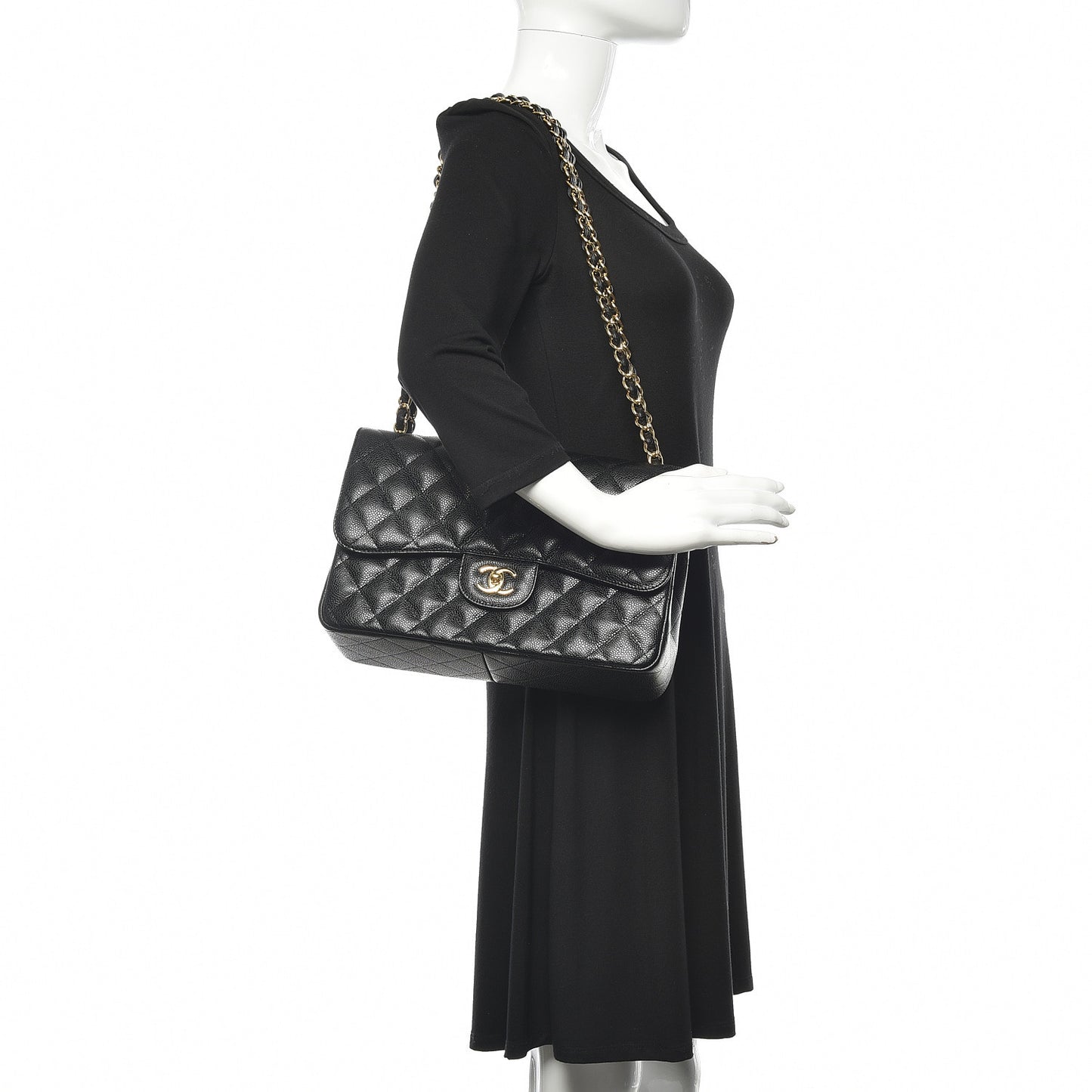 Caviar Quilted Jumbo Double Flap Black