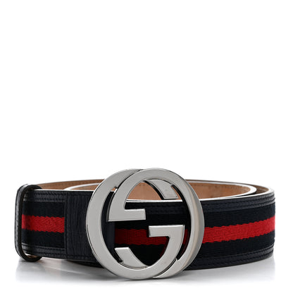 Gucci Calfskin Web Interlocking G Belt 85 34 Navy 1 of 5