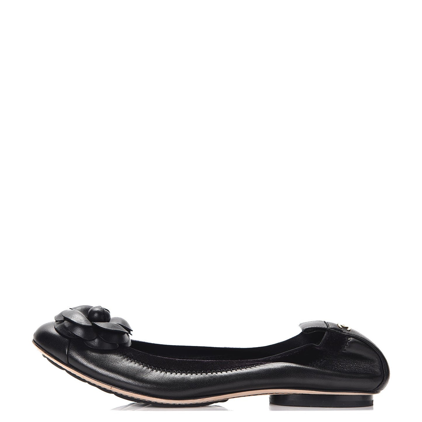 Lambskin Suede Camellia Cap Toe Ballerina Flats 37 Black
