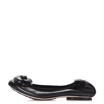 Chanel Lambskin Suede Camellia Cap Toe Ballerina Flats 37 Black 1 of 8