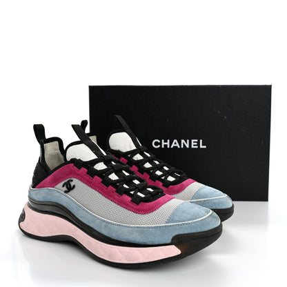 Chanel Fabric Suede CC Sneakers 41 Light Grey Light Blue Fuchsia 16 of 16