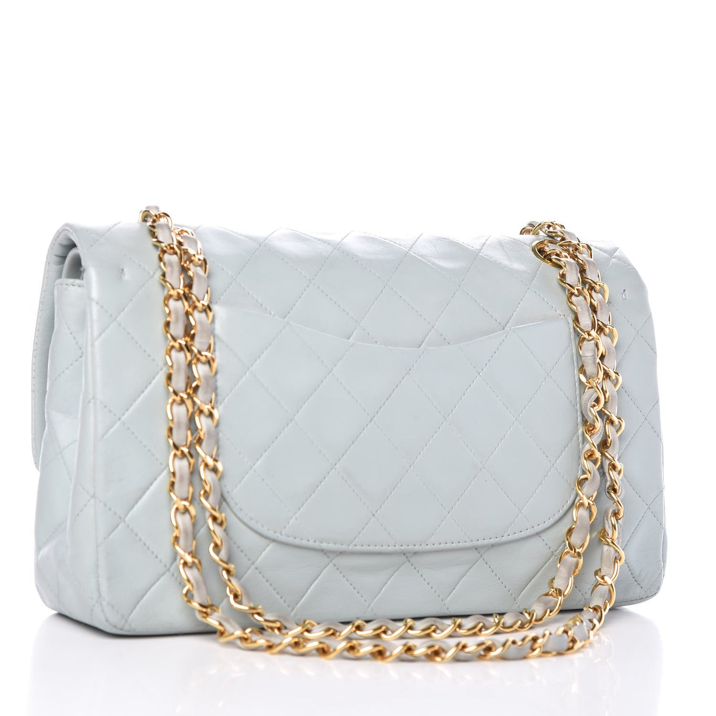 Lambskin Quilted Medium Double Flap Light Blue