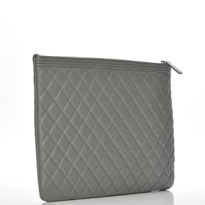Chanel Calfskin Quilted Large Boy Cosmetic Case Grey 3 of 8