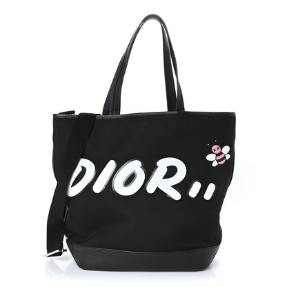 Christian Dior X KAWS Nylon Calfskin Logo Bee Tote Black 1 of 9