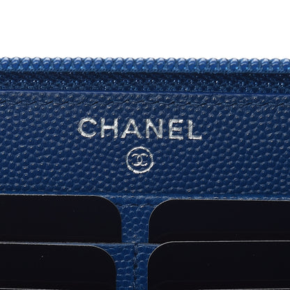 Chanel Caviar Quilted Large Zip Around Boy Wallet Blue 6 of 9