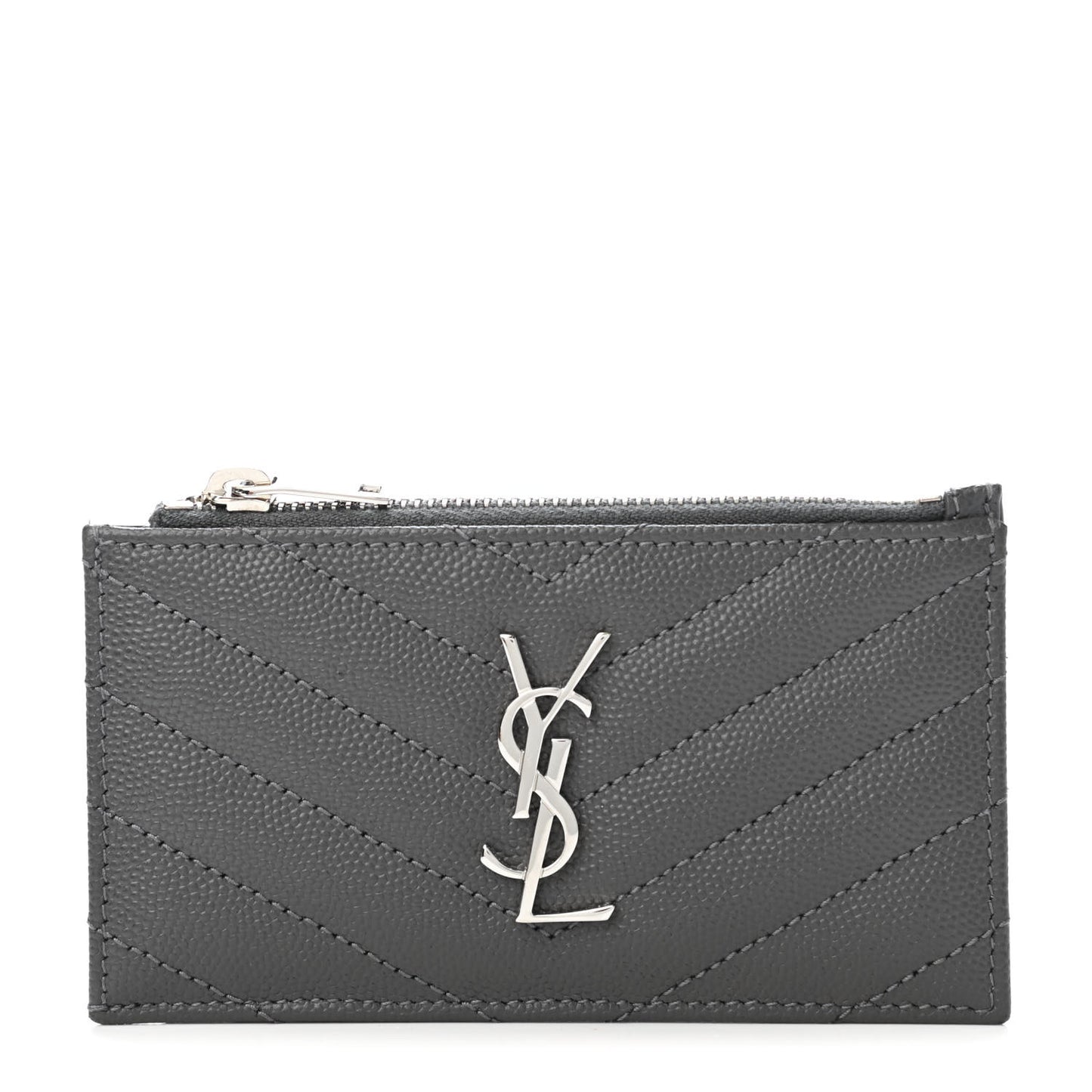Grain De Poudre Matelasse Chevron Monogram Fragments Zippered Card Case Coal