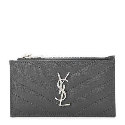 Saint Laurent Grain De Poudre Matelasse Chevron Monogram Fragments Zippered Card Case Coal 1 of 4