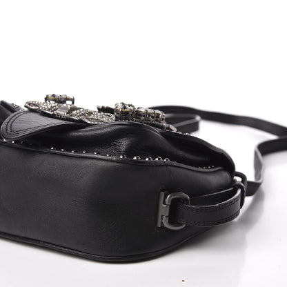 Miu Miu Goatskin Madras Soft Calfskin Crystal Embellished Dahlia Shoulder Bag Black 6 of 16