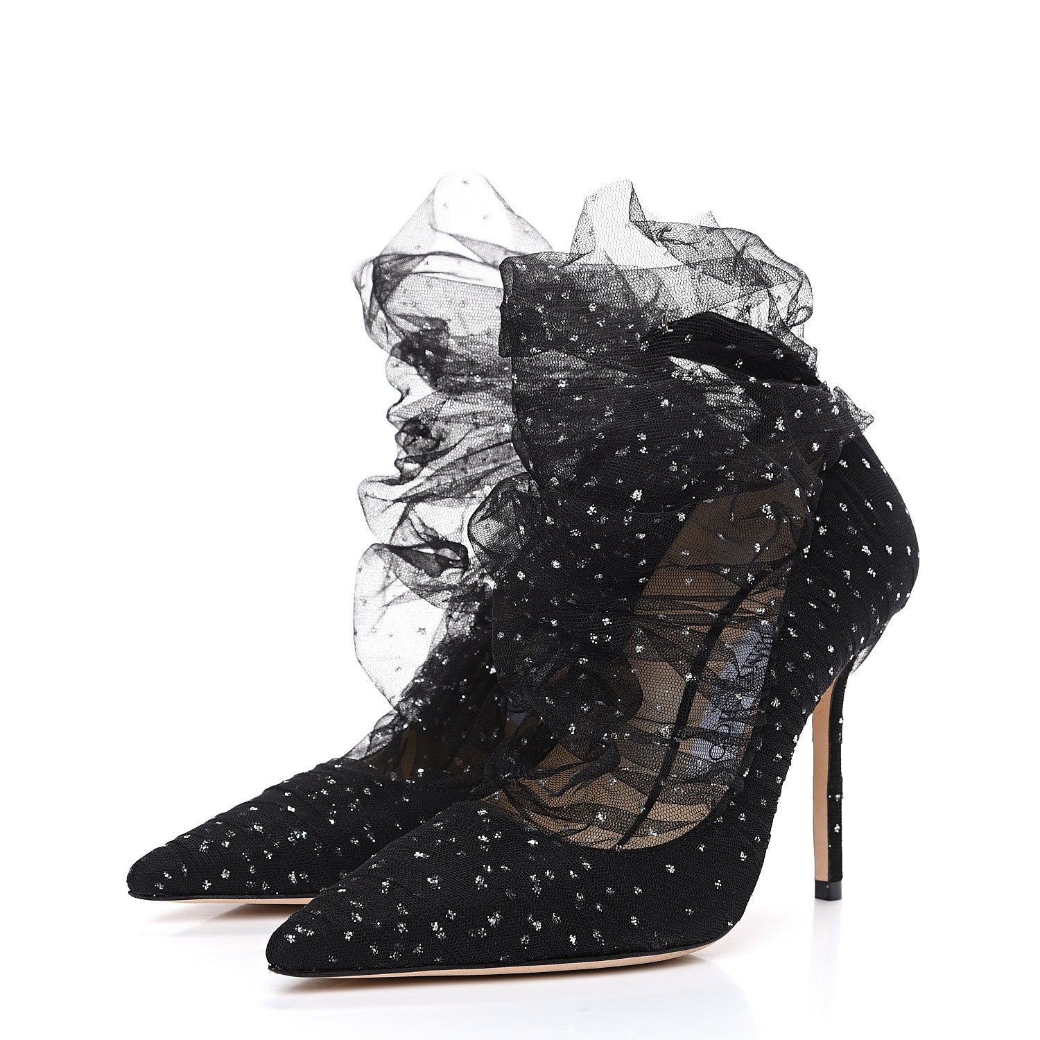 Jimmy Choo Suede Tulle Lavish 100 Pumps 37 Black Silver 3 of 7