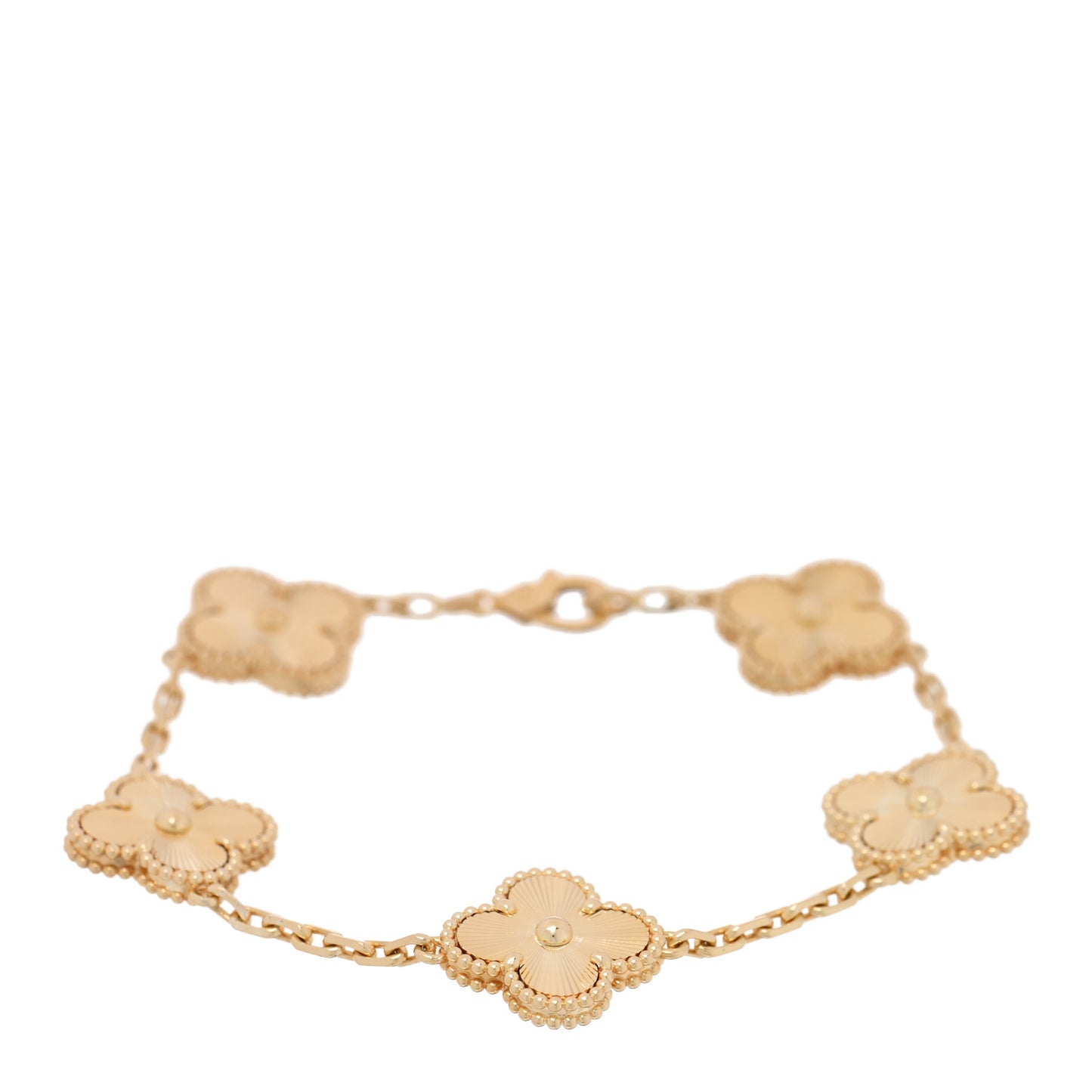 18K Yellow Gold 5 Motifs Guilloche Vintage Alhambra Bracelet