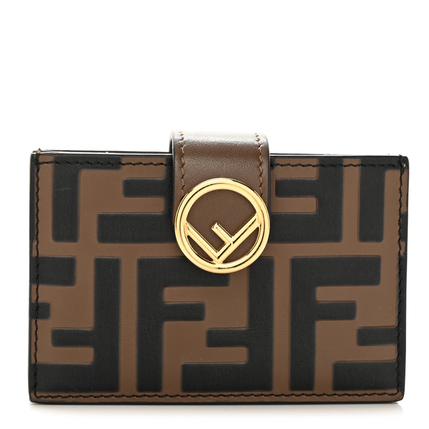 Fendi Vitello Cruise F is Fendi Bi-Color FF 1974 Embossed Gusseted Card Holder Maya Black 1 of 8