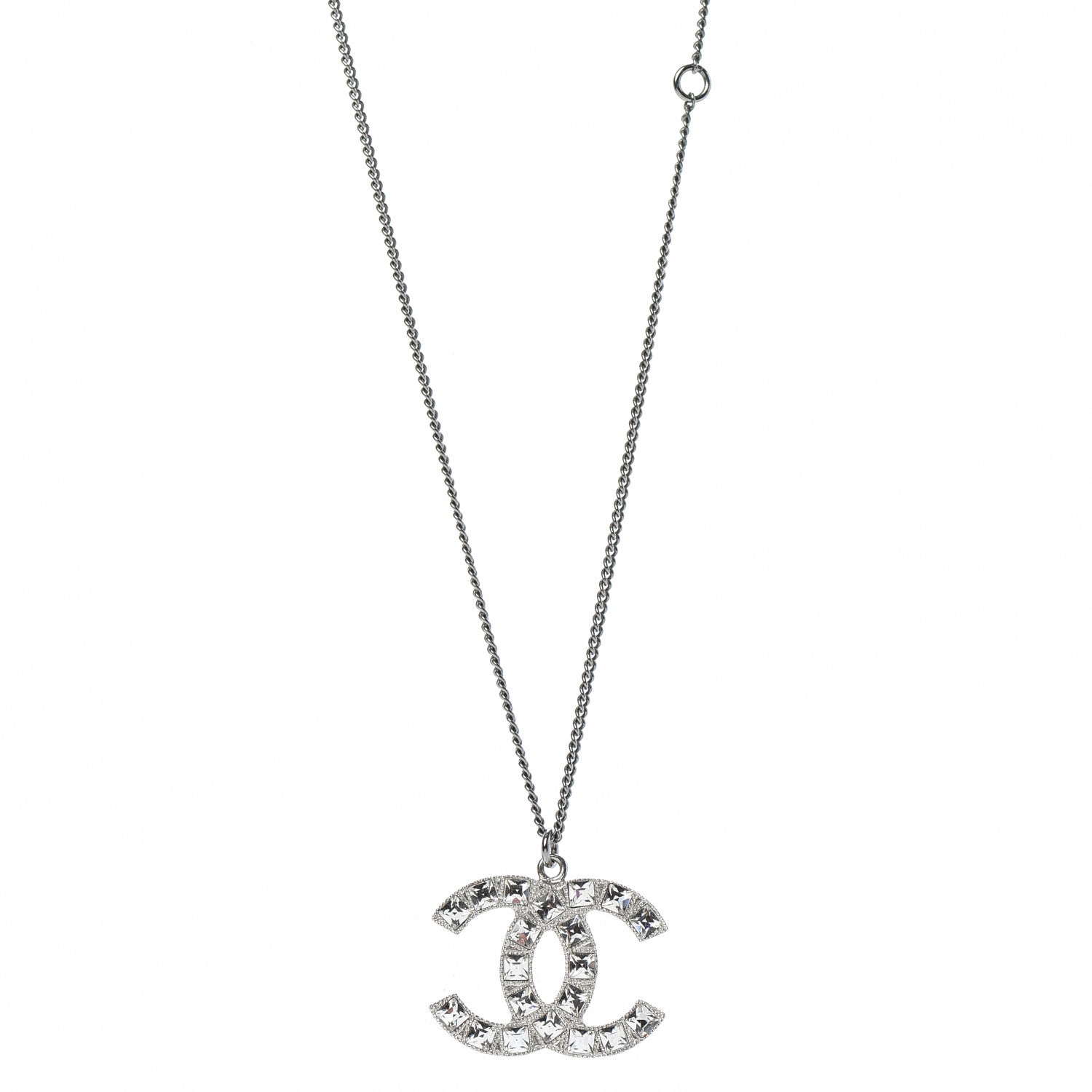 Chanel Baguette Crystal CC Necklace Silver 1 of 6