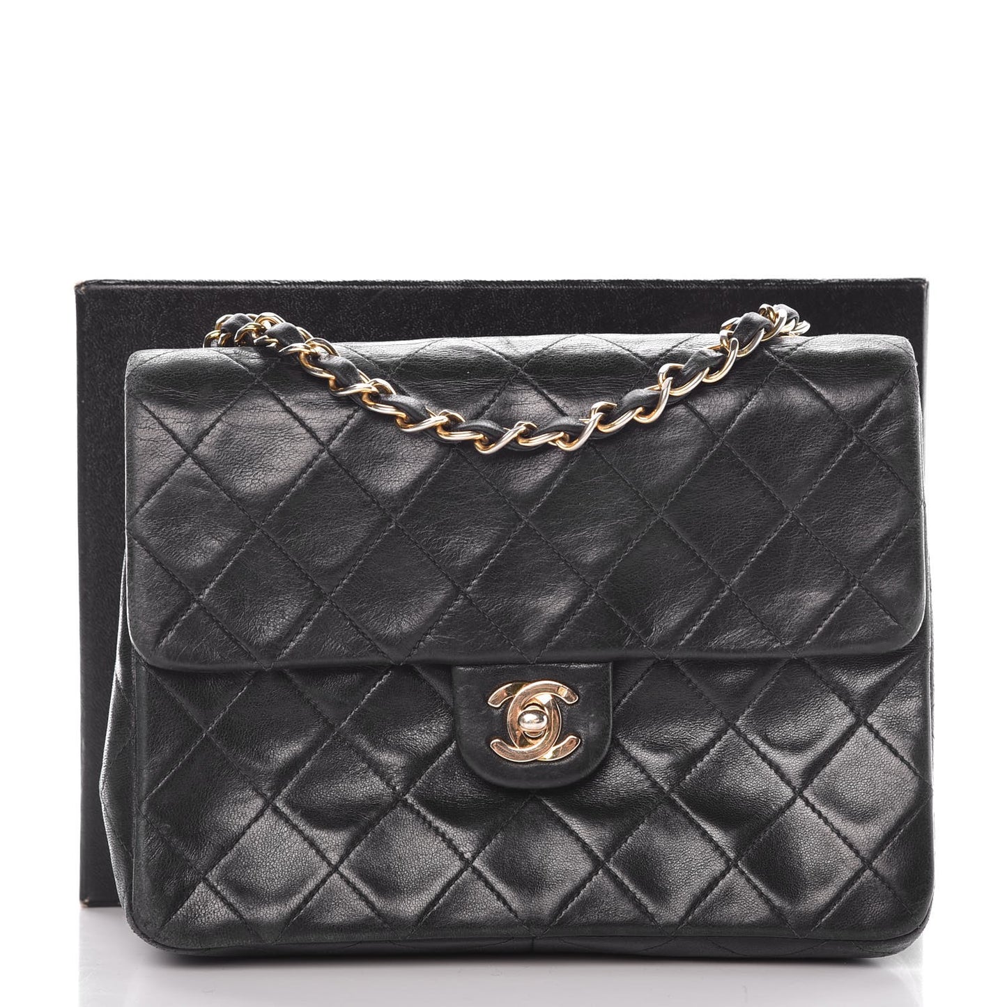 Lambskin Quilted Mini Square Flap Bag Navy