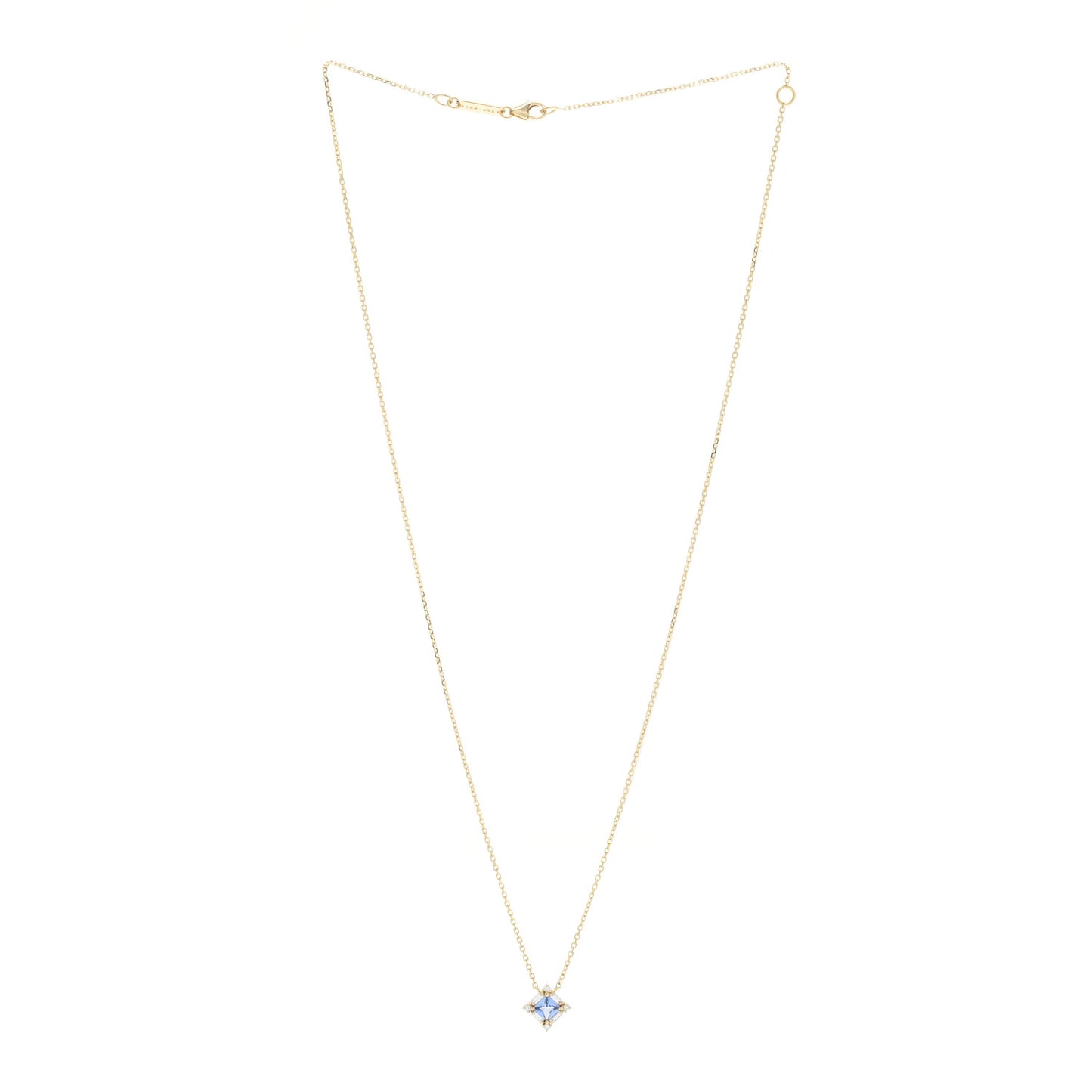 18K Yellow Gold Diamond Blue Sapphire Princess Midi Pendant Necklace