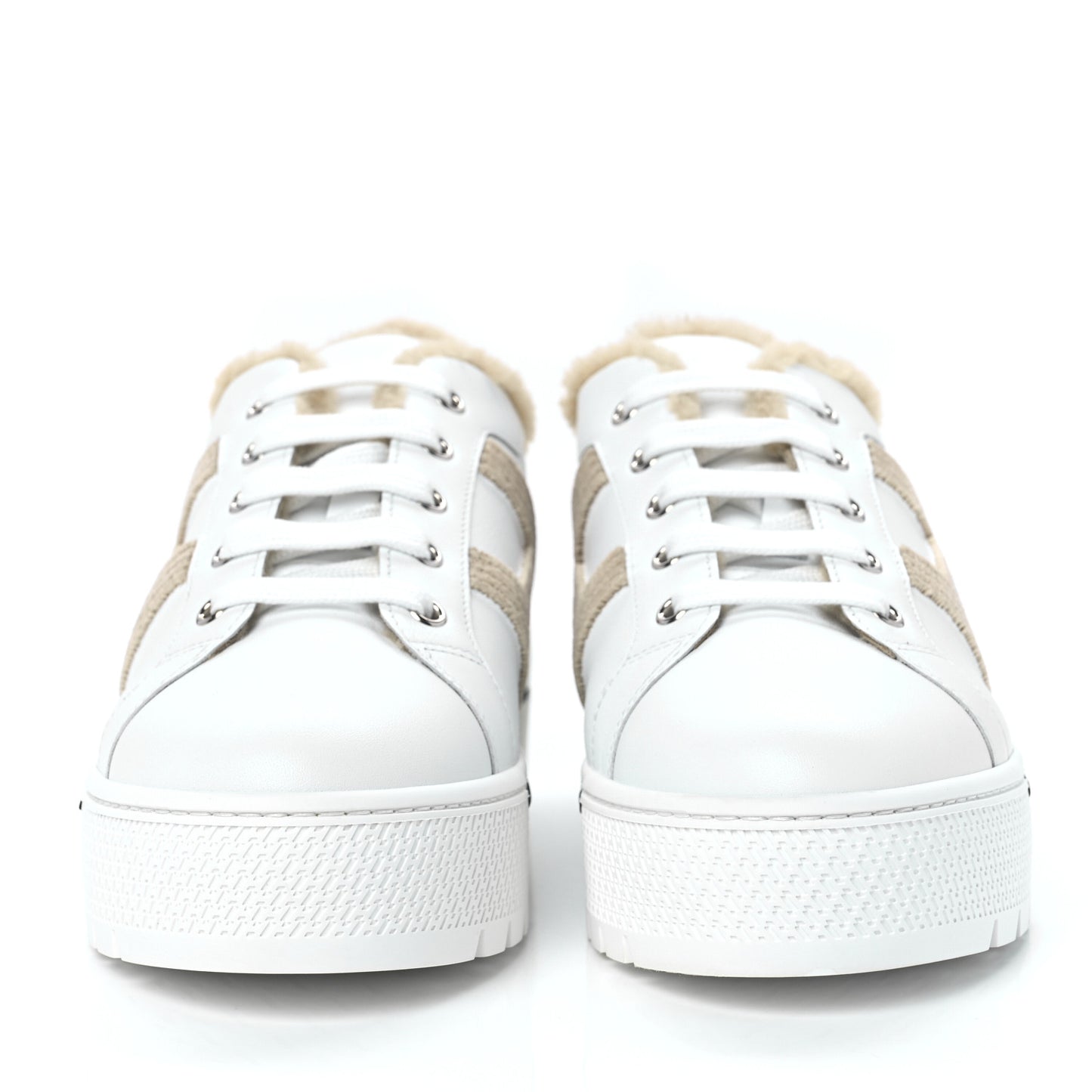 Calfskin Woolskin Dare Sneakers 40 White Ecru