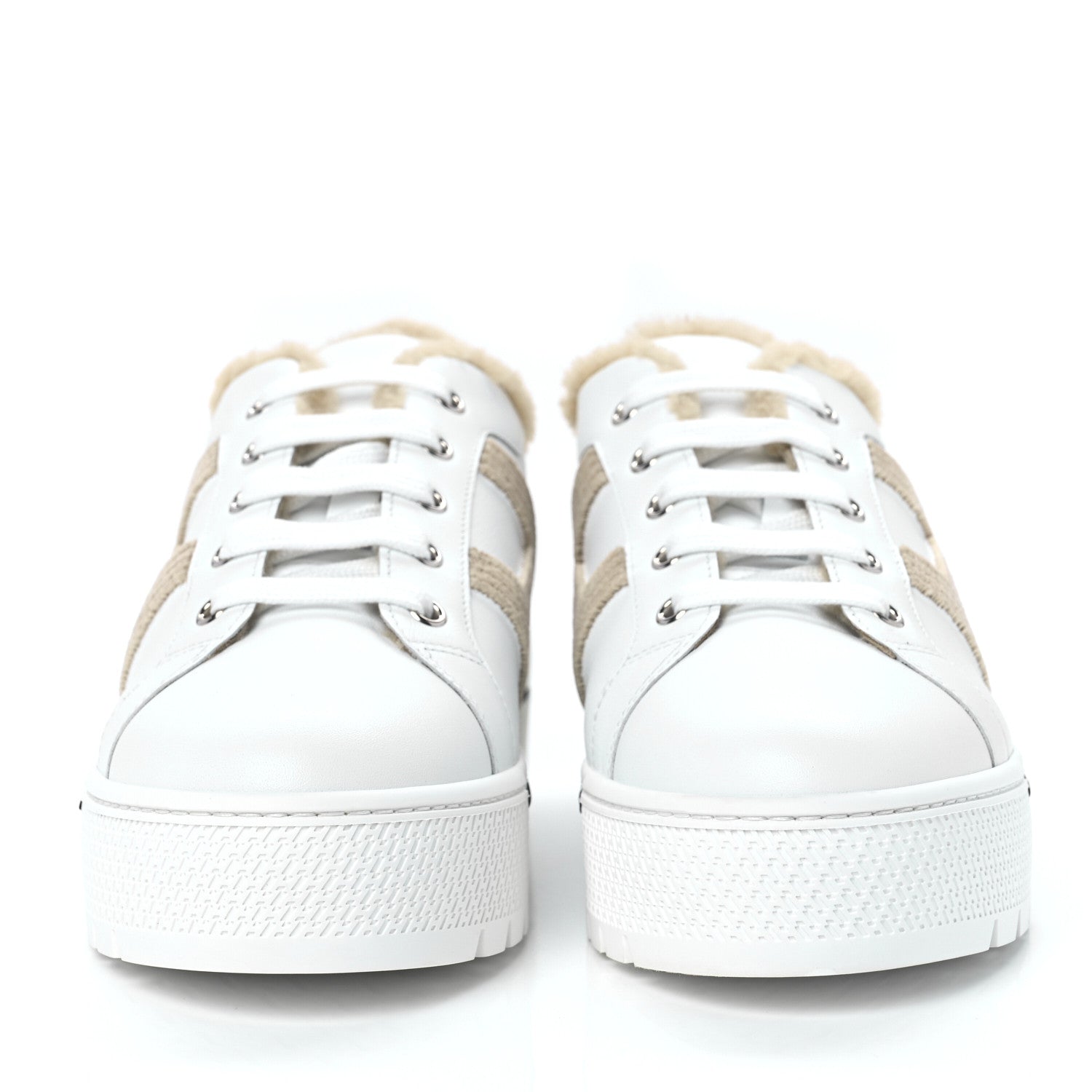 Hermes Calfskin Woolskin Dare Sneakers 40 White Ecru 2 of 8