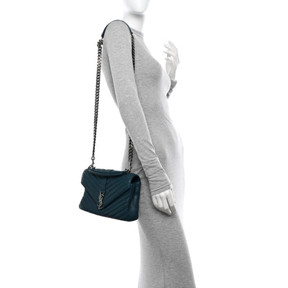 Saint Laurent Sheepskin Matelasse Chevron Monogram Medium College Bag Petrol Green 2 of 14