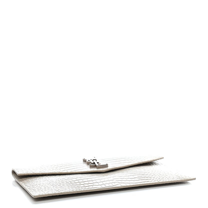 Saint Laurent Calfskin Crocodile Embossed Uptown Monogram Pouch Crema Soft 4 of 9