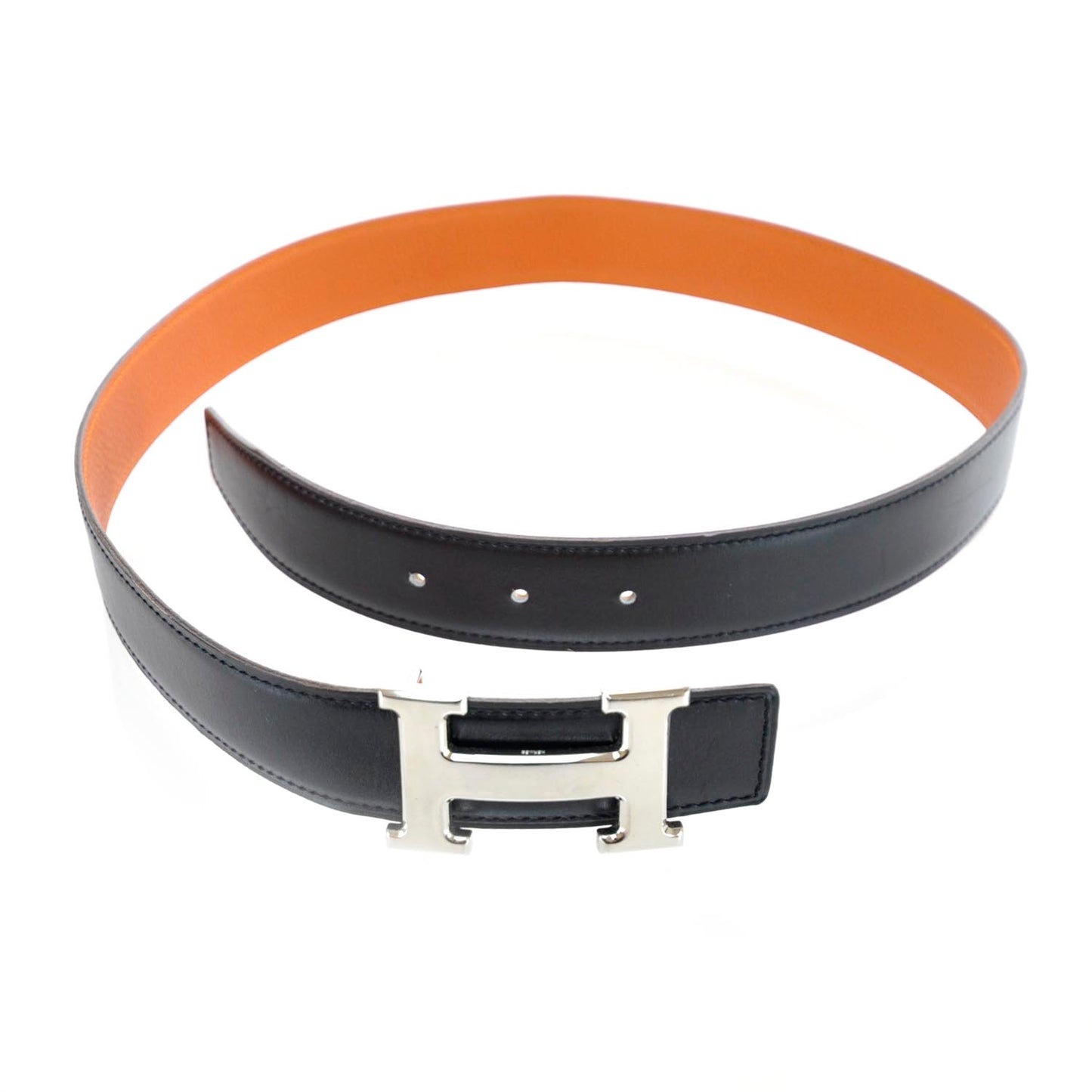 Leather Reversible Constance H Belt 80 Black and Orange