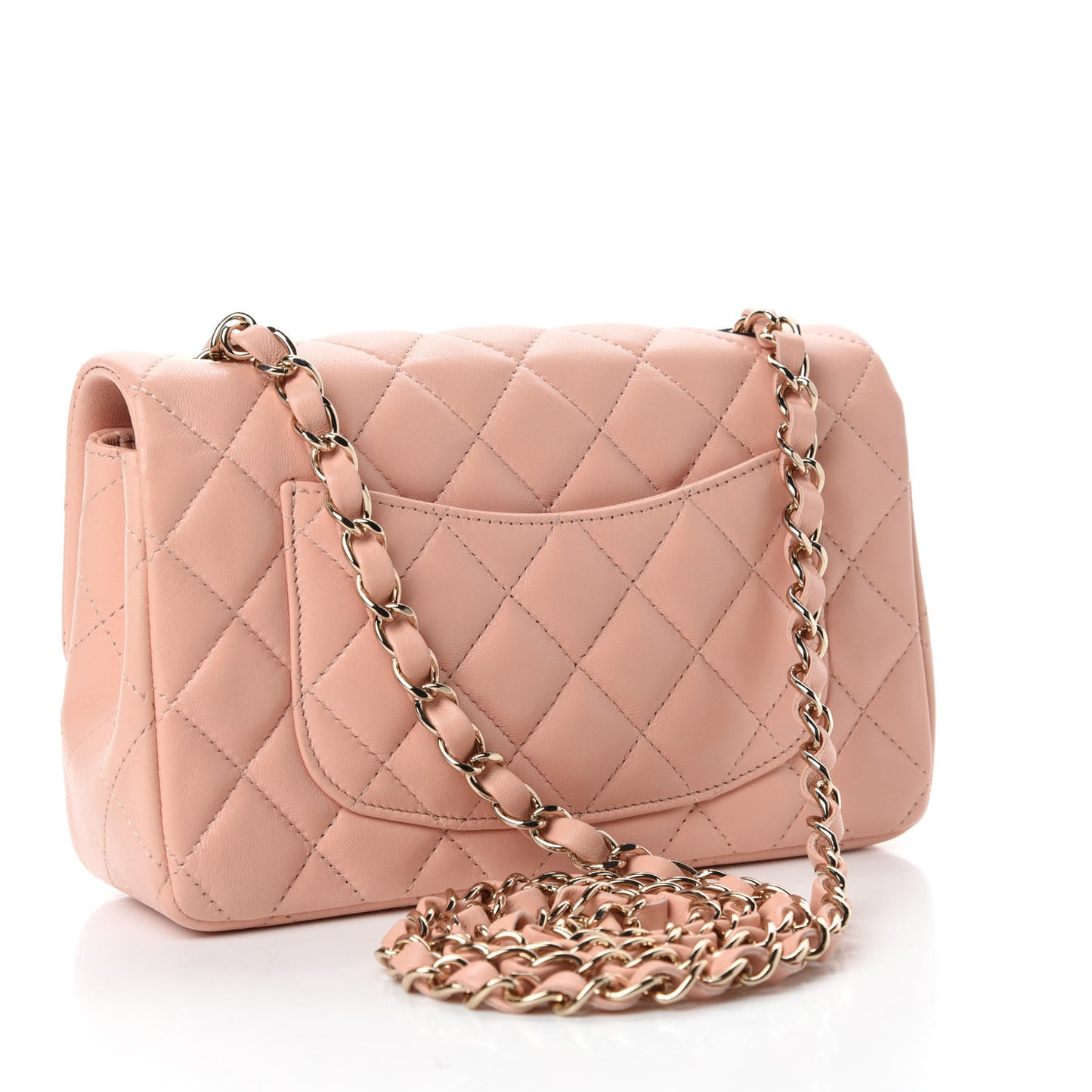 Lambskin Quilted Mini Rectangular Flap Light Pink
