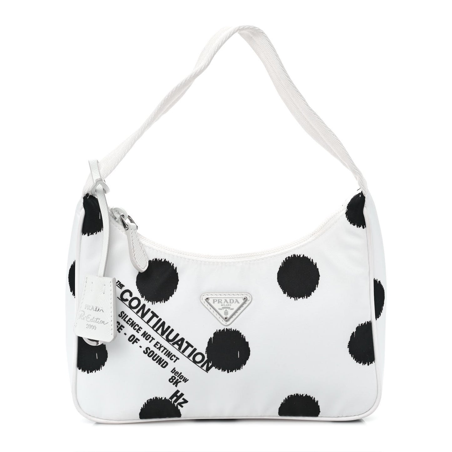 Tessuto Nylon Polka-Dot Mini Re-Edition 2000 Bag White Black