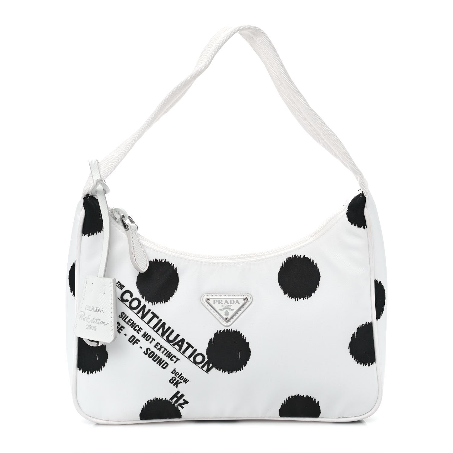 Prada Tessuto Nylon Polka-Dot Mini Re-Edition 2000 Bag White Black 1 of 8