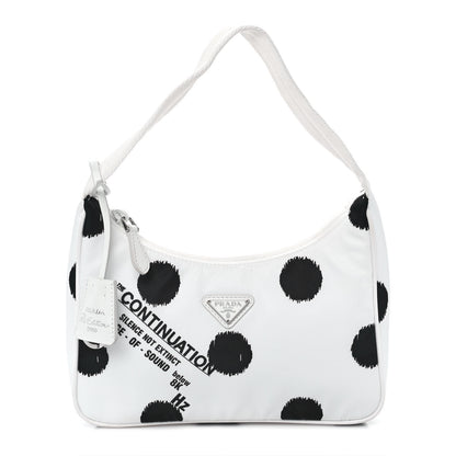 Prada Tessuto Nylon Polka-Dot Mini Re-Edition 2000 Bag White Black 1 of 8