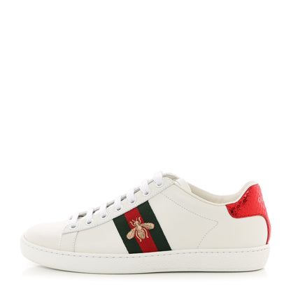 Gucci Calfskin Ayers Bee Embroidered Womens Ace Sneakers 36.5 White Green 1 of 12