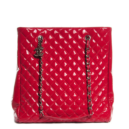 Chanel Patent Quilted Large Shopping Tote Red 1 of 8