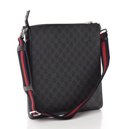 Gucci GG Supreme Monogram Appia Calfskin Web Flat Messenger Bag Black Grey 2 of 9