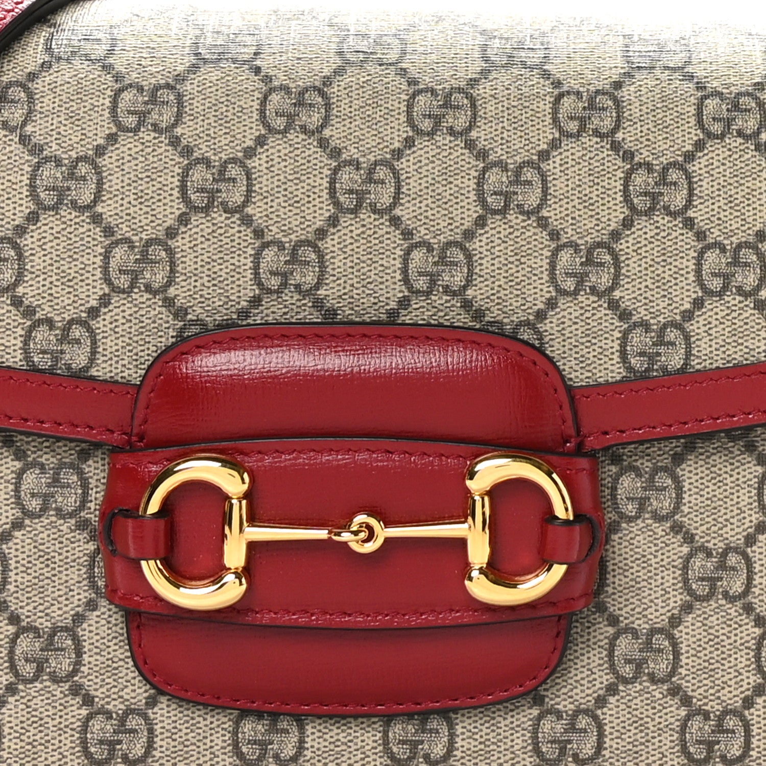 Gucci GG Supreme Monogram Azalea Calfskin Horsebit 1955 Shoulder Bag Beige Ebony New Cherry Red 8 of 10