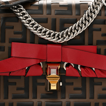 Fendi Vitello Shiny Nappa Bi-Color FF 1974 Lace Up Bow Embossed Small Kan I Shoulder Bag Maya Black Fragola 8 of 11