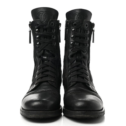 Chanel Sheepskin Quilted CC Tall Lace Up Combat Boots 36 Black 2 of 18